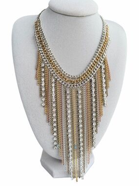 Chain and Rhinestone Bib Statement Necklace